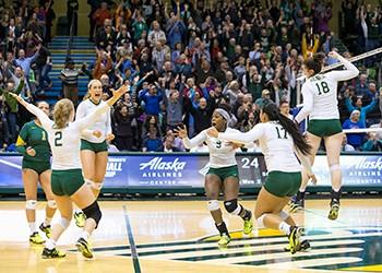 volleyball team celebrating a win