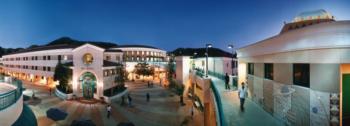 panoramic view of campus buildings at dusk