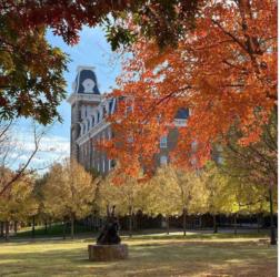 historic building with autumn foliage