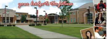 campus building with 'your bridge to the future' text