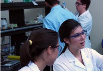 students in a lab with protective gear