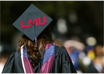 graduate with 'LMU' on mortarboard