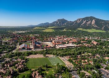 aerial view of campus with mountains in backdrop