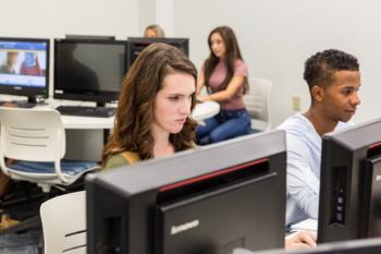 students working at computers in lab