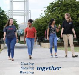 students walking, 'coming staying together'