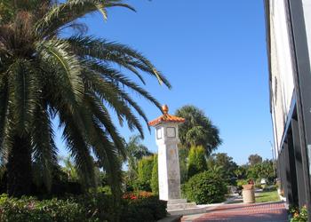 asian inspired monument beside a walkway