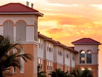 sunset view over campus buildings