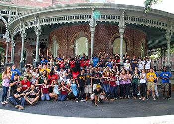 group of students in front of plant hall