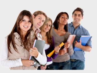 group of smiling students holding books and folders