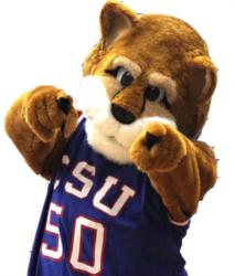 mascot in blue jersey with 'CSU' and number '50'