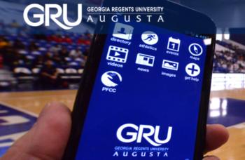 hand holding a phone with 'georgia regents university augusta' on screen