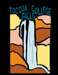 stylized image of a waterfall with 'toccoa college falls' text