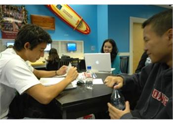 students studying in modern classroom