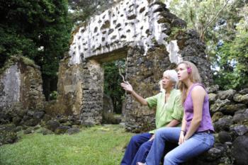 students at historical stone ruins