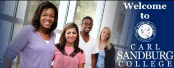 group of students with 'welcome to carl sandburg college' text