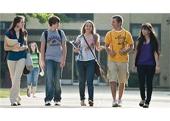 students walking on campus