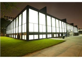 modern building illuminated at night