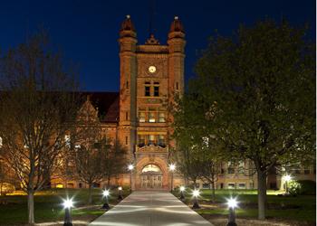 illuminated gothic style building