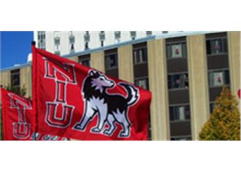 red flag with university mascot waving