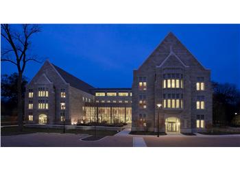 modern university building at dusk