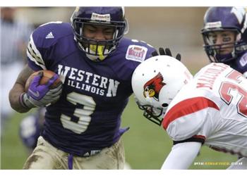 football player from Western Illinois running with the ball