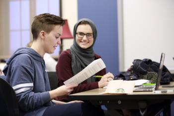 students working in language center