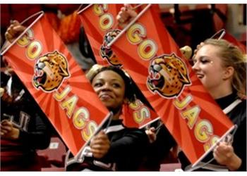 cheerleaders with 'go jags' banners