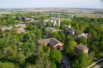 aerial shot of a college campus