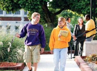 students walking on campus