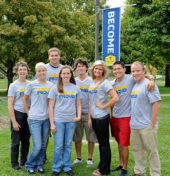 group of students wearing 'find your bluejay' t-shirts