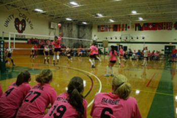 indoor volleyball game with team on the bench