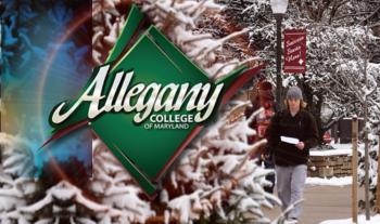 sign reading 'Allegany College of Maryland' with snowy backdrop