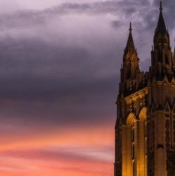 twilight sky behind gothic architecture