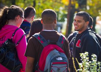 students chatting outdoors