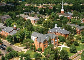 aerial view of albion college campus