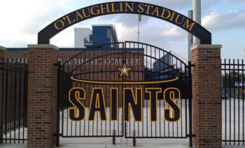 o'laughlin stadium gates with 'saints' text