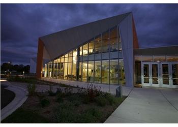 modern building illuminated at twilight