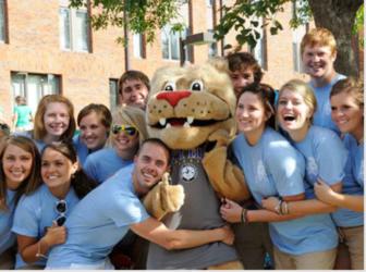 group of students with a lion mascot