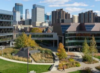 campus view with skyline in background