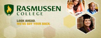 banner with 'rasmussen college' and people studying