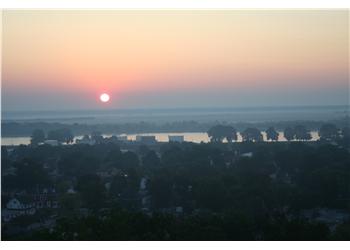 sunset view over water and trees