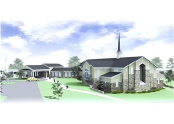 artist's rendering of a modern church complex