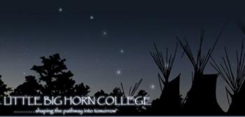 silhouetted teepees against a night sky with 'little big horn college'