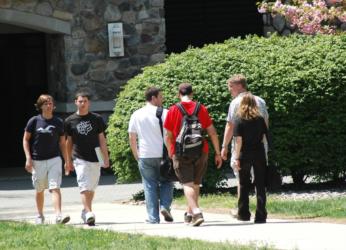 students walking on campus