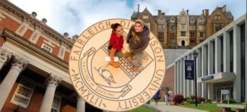 collage of students, buildings, and 'fairleigh dickinson university' seal