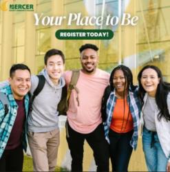 students smiling with text 'Your Place to Be REGISTER TODAY!'