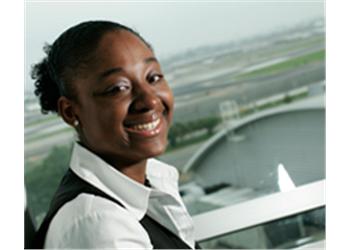 woman smiling with city view