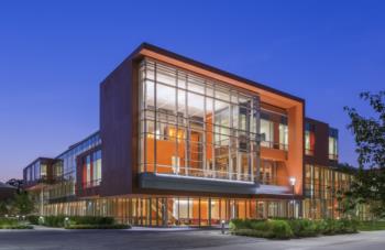 modern building exterior at twilight