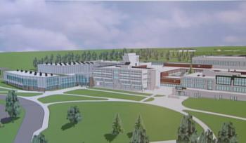 architectural rendering of a modern campus complex