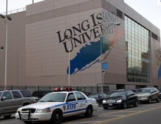 'long island university' building facade with nypd car